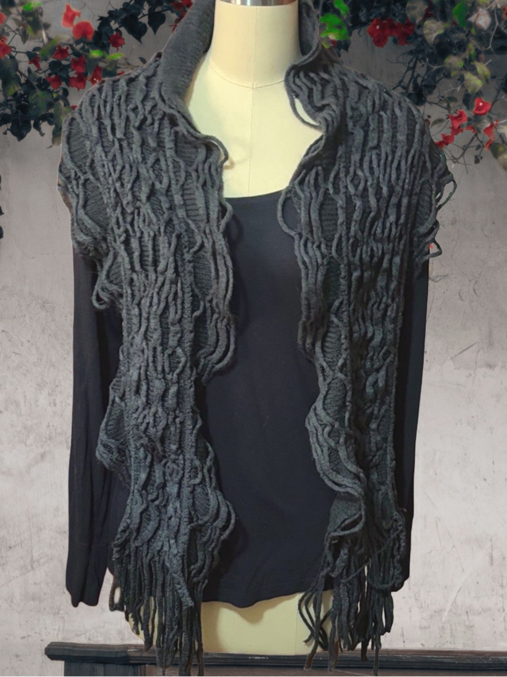 10” x 68” Dark Gray Stretchy Fringe Scarf